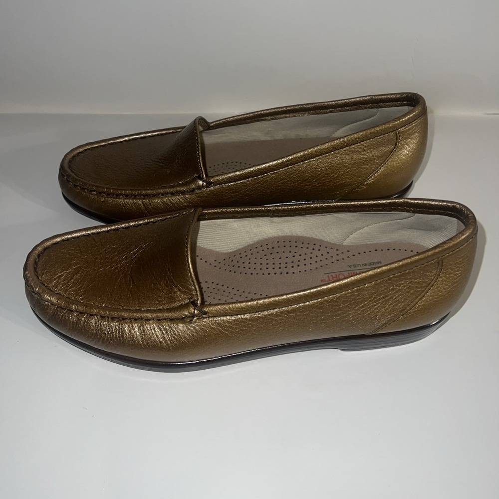 SAS Simplify Slip On Loafer Tripad Comfort Leather Flat Gold Size 7.5 - Picture 3 of 7